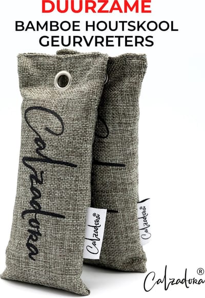 Calzadora® Geurvreter - Schoenverfrisser - Vochtvreter sportschoenen - Houtskool - Natuurlijke luchtreiniger - Milieuvriendelijk - Luchtverfrisser - Geurvreter auto, huis en schoenen - 2 x 75 gram - Kerst Cadeau