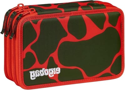 ergobag Lyra Maxi Etui, 40-delig, kleurpotloden en viltstiften, vak voor kleingeld, liniaal, schaar, Feuerspeibär - Oranje, One Size, Maxi-etui