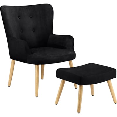 Lieko Velvet Fauteuil met Voetenbank Thor Zwart