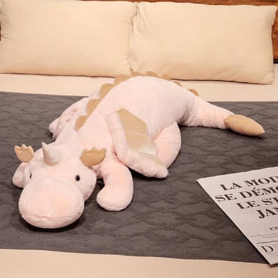 Peluche Géante Dragon Blanc 70-150cm Avec Corne de Licorne Ailes Volantes Dragons Dinos Câlin Coussin Lancer Dinos Sieste Cadeau de Sommeil about 105-110cm