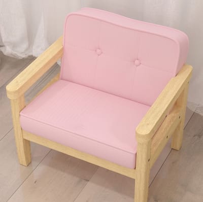 MEUNIQ kindersessel met houten frame en cordlook stof, gevoerde kinderfauteuil 46,5 x 44 x 45 cm voor kinderkamer of speelkamer, roze