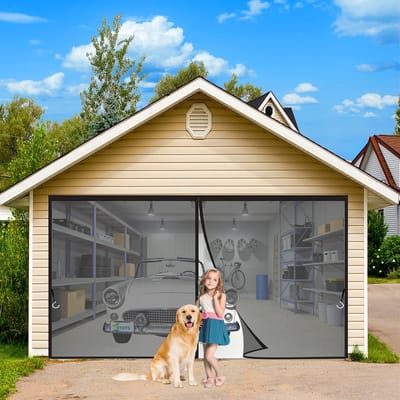 Hor deur 210 x 185 cm - muggengaas met magneten automatisch sluitend, zwart