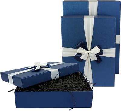 Cadeaudozen Set - Verhuisdozen Geschenk - Verpakken Cadeaus - Inclusief Crinkle Papier - 3 Maten - Blauw