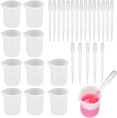 Maatbekers, 100ml Siliconen Bekers voor Hars, Maatbekers, Antiaanbak Mengbekers, Gegradueerde Siliconen Mal voor Epoxy Gietvormen, met 20 Stuks Pipetten