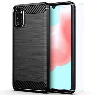 Geschikt voor Samsung Galaxy A41 Geborsteld hoesje / Brushed tpu Zwart & 2Pack Screenprotector