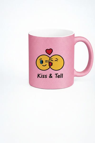 Roze 'Kiss & Tell' Emoji Mok met Zoenende Gezichtjes | Liefde & Vriendschap Cadeau