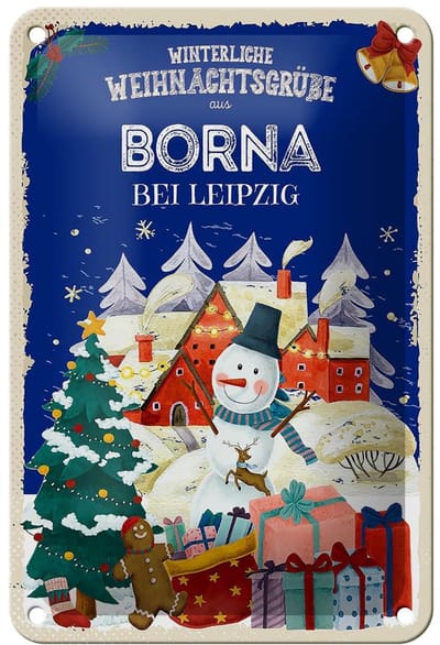 Blechschild Weihnachtsgrüße BORNA bei Leipzig Geschenk Schild 12x18cm