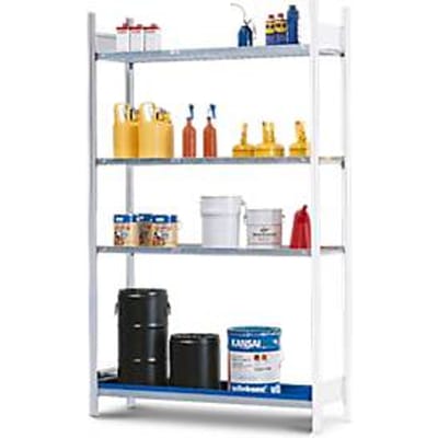 Aanbouwstelling REG 1344 voor stellingen voor gevaarlijke stoffen asecos REG 1344, B 1310 x D 440 x H 2000 mm, met opvangbak van 25 l en 3 stalen legborden