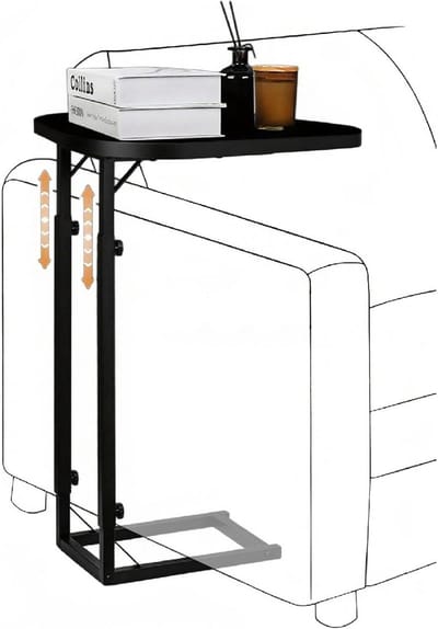 Bijzettafel C-tafel - Kleine salontafel Banktafel - Naast bank plaatsen - In hoogte verstelbaar - 40 x 30 cm