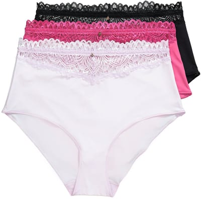 TruYou - Dames - TruYou maxislips set van 3 kanten boorden microvezel - Oriëntroze - Maat 54+