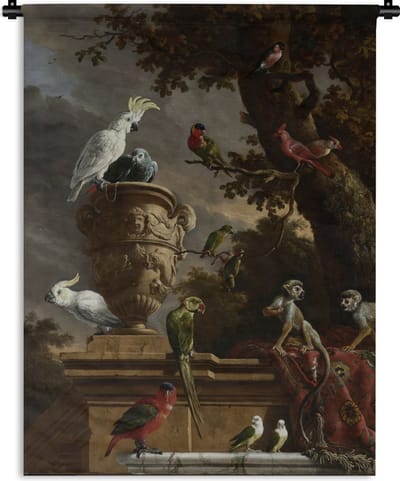 Wandkleed Melchior d'Hondecoeter - De menagerie - Schilderij van Melchior d'Hondecoeter Wandkleed katoen 120x160 cm - Wandtapijt met foto XXL / Groot formaat!