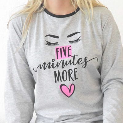 Temptation Dames Nachthemd - Bigshirt - Five minutes more Tekst - Licht Grijs - Maat S