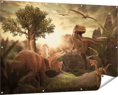 Gards Tuinposter Dinosauri�rs in de Natuur - Dino's - 150x100 cm - Tuindoek - Tuindecoratie - Wanddecoratie buiten - Tuinschilderij