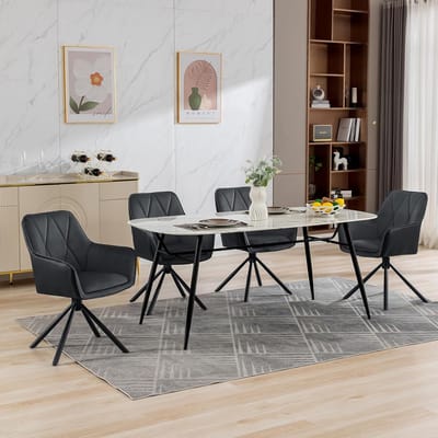 Luxe 360° Draaibare Eetkamerstoel met Armleuningen en Velvet Bekleding – Donkergrijs/Zwart – 41x40x85,5 cm