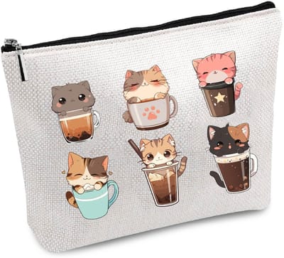 Allecto - Kat make-up tas - Cosmetische tas - Multifunctionele pennenetui - Draagbare toilettas - Survival kit voor vrouwen - 23,9 x 18,2 cm