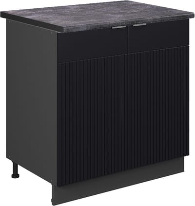Vicco Keukenonderkast Fame-Line, Zwart gestreept/Antraciet, 80 cm antraciet werkblad