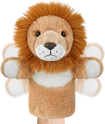 Handpoppen Dieren - Pluche Poppen - Verhalen Vertellen - Huidvriendelijk Materiaal - 28 cm Hoog - Leeuw