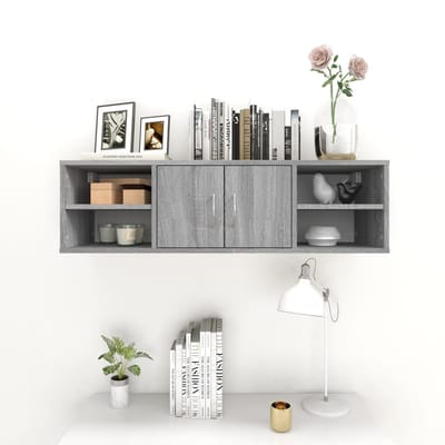 vidaXL - Wandschap - 102x30x29 - cm - bewerkt - hout - grijs - sonoma - eikenkleurig