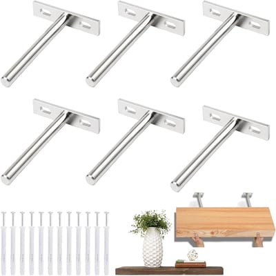 Set van 6 Verborgen T-Houders voor Drijvende Planken - Inclusief Schroeven voor Houten Planken, 5 Inch, Ideaal voor Wanddecoratie en Opbergruimte