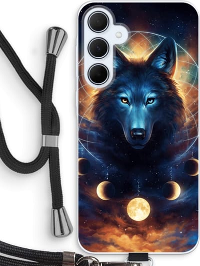 Case Company® - Hoesje met koord geschikt voor Samsung Galaxy A35 hoesje met Koord - Wolf Dreamcatcher - Telefoonhoesje met Zwart Koord - Bescherming aan alle Kanten en Over de Schermrand