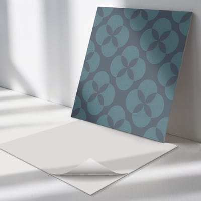 Wallfluent Vinyl Tegels - Bloemenpatroon met Cirkels Vinyl Wandtegels - 30 cm x 30 cm - Turkoois PVC Tegels - Verpakking van 9 stuks - Vierkant PVC Tegels - Patroon Plaktegels - Zelfklevende PVC Tegels - Plaktegels Keuken en Badkamer
