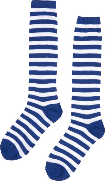 KIMU® Sokken Blauw Wit Lange Gestreepte Kousen - 36-41 - Carnaval Voetbal Dunne Streepjes Kniekousen Festival