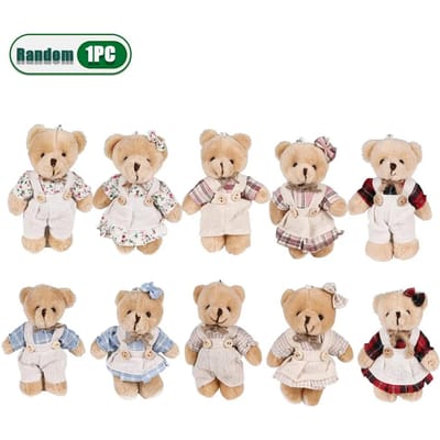 1-20 STKS Schattige Kleine Beer Pluche Draagt Kleding Koppel Sleutelhanger Cartoon Beer Bedel Sleutelhanger Sleutelring Decoratie Benodigdheden Kinderen Cadeaus beige