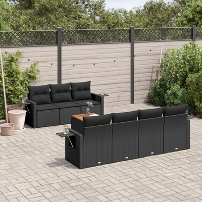 vidaXL - 8-delige - Loungeset - met - kussens - poly - rattan - zwart
