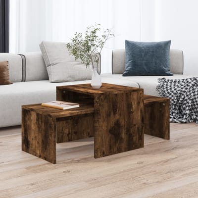 vidaXL - Salontafelset - 100x48x40 - cm - bewerkt - hout - gerookt - eikenkleurig