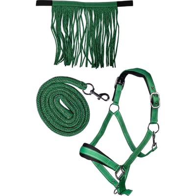 HKM - Halsterset Lilly - Inclusief Vliegenfrontriem - Groen - Maat Cob