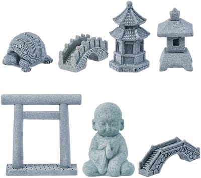Mini Zen Tuin Set - Meditatie Decoratie - Ontspanning Creëren - Natuurlijke Steen Look - Kleine Afmetingen - Grijs