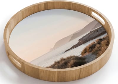 Dienblad rond 40x40 cm - Schootdienblad hout - Landschap - Kust - Duinen - Borrelplank rechthoek - Plateau houten dienbladen