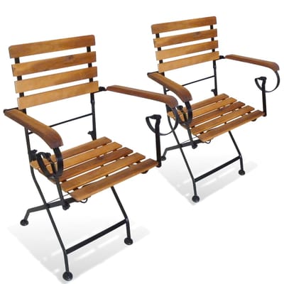 vidaXL - Opklapbare - stoelen, - 2 - stuks, - van - staal - en - massief - acaciahout