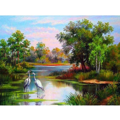 Diamant broderie paysage arbres lacs strass rond diamant peinture papier peint 5D décor 20X30CM gray