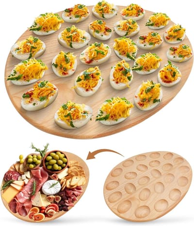 Eierdienblad - Serveerschaal Charcuterie Board - Eieren Serveren - Omkeerbaar Ontwerp - 24 Gaten - Houtkleurig
