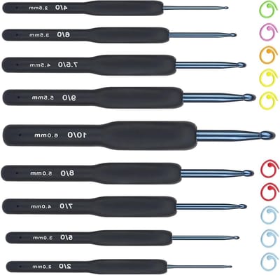 Haaknaalden Set van 9 Stuks 2mm-6mm Ergonomische Haaknaalden met Metalen Marker Clips voor Truien en Sjaals, Perfect voor Haken en Breien