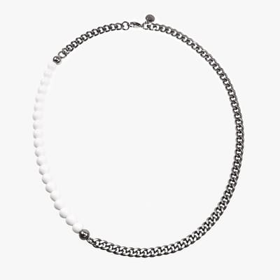 57cm x 7mm Witte Kralen Ketting Heren - Roestvrij Staal - Cubaanse Schakelketting met Agaatstenen