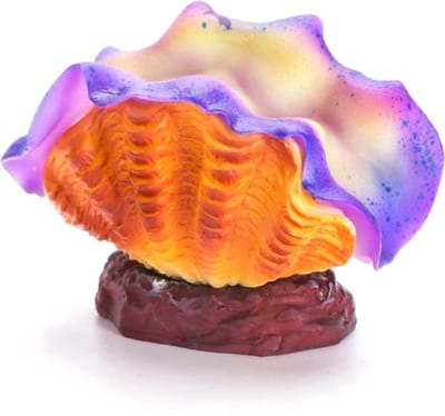 Nobleza Aquariumdecoratie Oester - Aquarium Ornament - Fluorescerend - 9,5 x 6,5 cm - Paars/Bruin/Geel