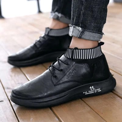 Lente en Herfst Heren Leren Schoenen Sokken Mond Leren Schoenen Casual Zakelijke Schoenen Sport Leren Schoenen Slijtvast Waterdicht 39