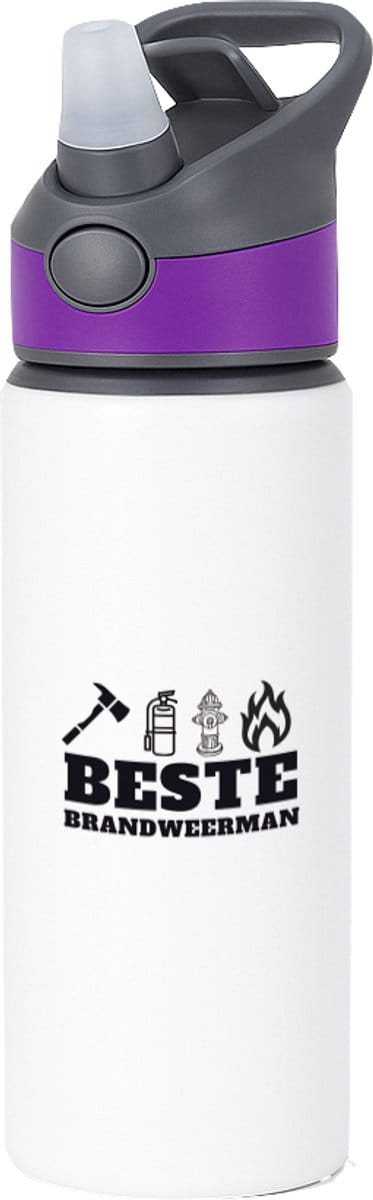 Hacebo® - Beste brandweerman waterfles met rietje paars - Beste brandweerman - collega - cadeau - water fles - 650ML