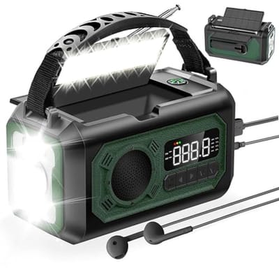 Noodradio met Zonnepanelen - Solar Crank Radio - Noodsituaties Buiten - 12000mAh Dubbele Zonnepanelen - 15x8x8.5 cm - Zwart