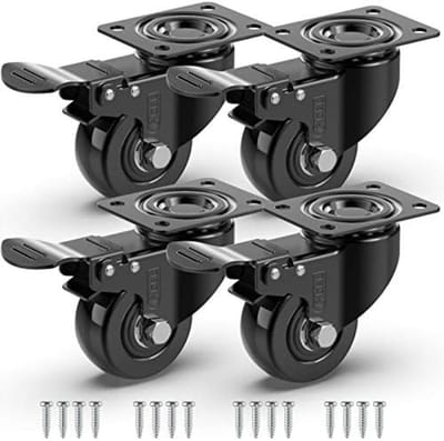 PromoHome Zware Meubelwielen Set van 4 met Rem - 200 kg Laadvermogen - Zwarte PU Wielen
