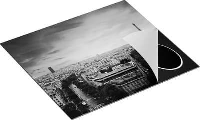 Chefcare Inductie Beschermer Skyline Parijs met Eiffeltoren - Zwart Wit - 60x50 cm - Afdekplaat Inductie - Kookplaat Beschermer - Inductie Mat