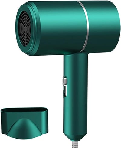 Reisföhn, föhn, sneldrogende ionenföhn met warm- en koudwaterknop, kleine föhn met 1 concentratoropzetstuk, sneldrogende föhn voor thuis, op reis en in de salon (groen).