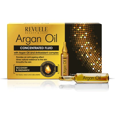 Revuele Ampoules Aragan Oil Concentrsted Fluid With Argan Oil And Antioxidant Complex For Face Neck and D&eacute;collete 7 x 2 ml