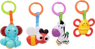 Speelgoedtopdeals - Rammelaar Hangspeeltje Buggyspeeltje - Cadeauverpakking Olifant Vlinder Bij Zebra
