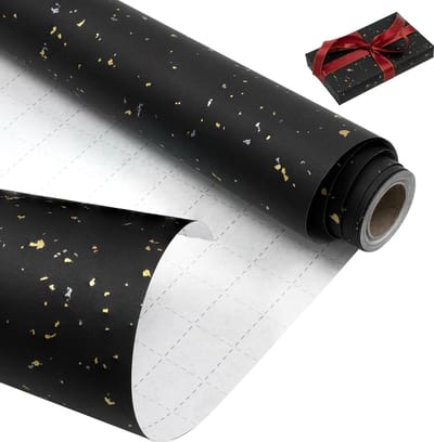 Inpakpapier Rol - Cadeaupapier Kraft - Feestelijke Geschenkdecoratie - Recyclebaar Papier Met Folie - 43 cm x 9 m - Zwart