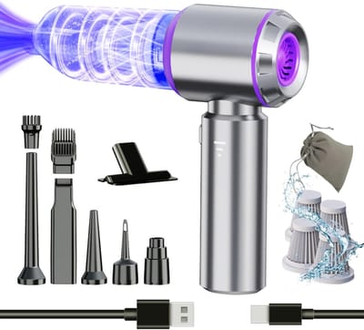SNJY® Auto Stofzuiger - Kruimeldief - Handstofzuiger - Kruimelzuiger - 6 Opzetstukken - Zuigen en Blazen - 120 W - Grijs/Paars