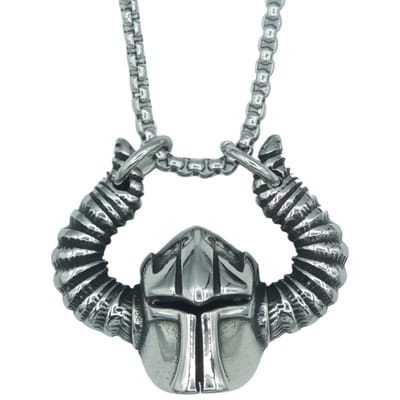 Tesoro Mio Michel - Viking Helm Met Hoorns – Edelstaal - L 60 cm, B 3 mm - Hanger 3.1 x 3.8 cm