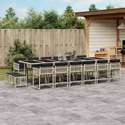 vidaXL - 17-delige - Tuinset - met - kussens - poly - rattan - lichtgrijs